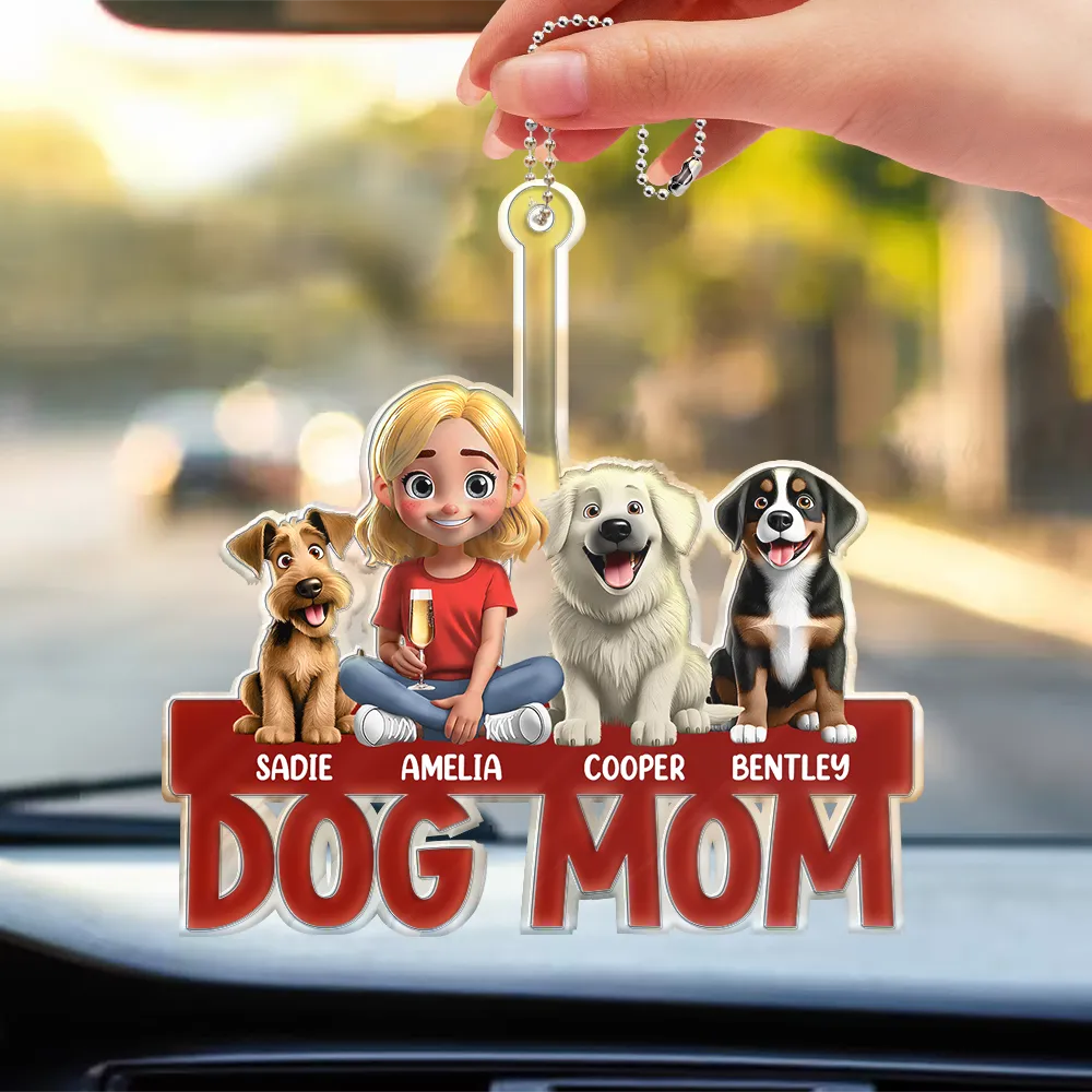 Dog Lovers ,Dog Dad, Pet Lovers, Dog Mom - Dog Mom Dog Dad - Personalized Acrylic Car Hanger