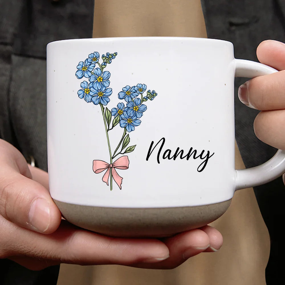 Gift For Grandma, Gift For Mother - Birth Flowers Mom Grandma Nana - Personalized Pottery Mug
