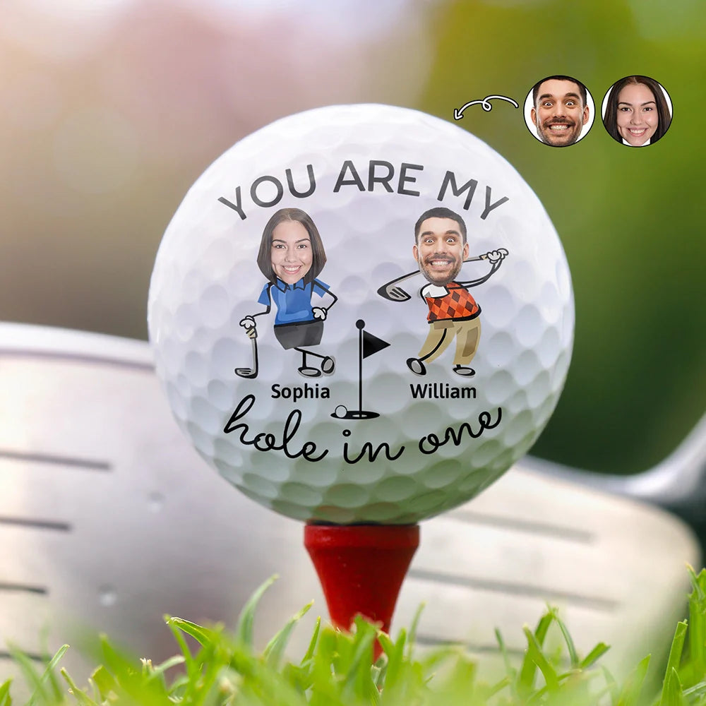 Photo personnalisée « Tu es mon trou en un » Couple de golfeurs – Balle de golf personnalisée