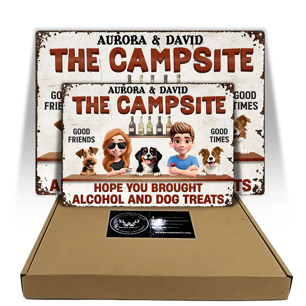 Dog Couple,Dog Lovers,Pet Lovers,Gift For Couples,Patio,Grilling - Hope You Brought Alcohol And Dog Treats Couple - Personalized Classic Metal Signs
