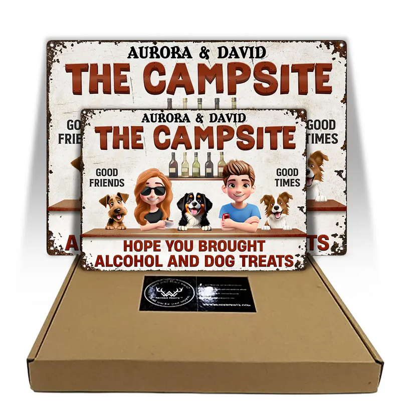 Dog Couple,Dog Lovers,Pet Lovers,Gift For Couples,Patio,Grilling - Hope You Brought Alcohol And Dog Treats Couple - Personalized Classic Metal Signs