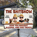 Dog Couple,Dog Lovers,Pet Lovers,Gift For Couples,Patio,Grilling - Hope You Brought Alcohol And Dog Treats Couple - Personalized Classic Metal Signs