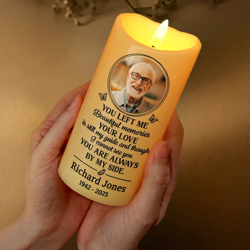 Sad,Memorial,Family,Gift For Grandparents,Parents,Gift For Sibling - Custom Photo You Left Me Beautiful Memories Memorial - Personalized Flameless LED Candle