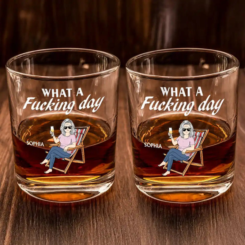 Funny,Gift For Yourself,Gift For Women,Gift For Men - What A Day Funny Man Woman - Personalized Whiskey Glass