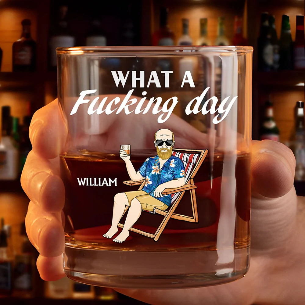 What A Day Funny Man Woman - Personalized Whiskey Glass