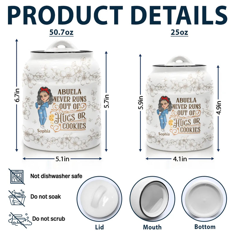 Gift For Grandma, Gift For Mother, Gift For Wife, Baking, Funny - Grandmas Never Run Out Of Kisses Or Cookies - Personalized Cookie Jar