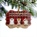 On The Naughty List Flannel Christmas Cat - Christmas Gift For Cat Lovers - Personalized Custom Wooden Ornament
