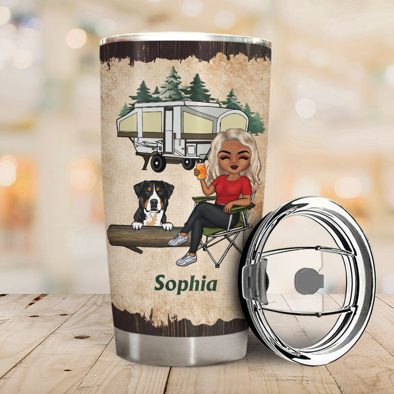 A Girl Her Dog & Her Camper - Camping Gift - Personalized Custom Tumbler