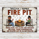 Fire Pit Where Music Gets Played Camping - Backyard Sign - Personalized Custom Classic Metal Signs