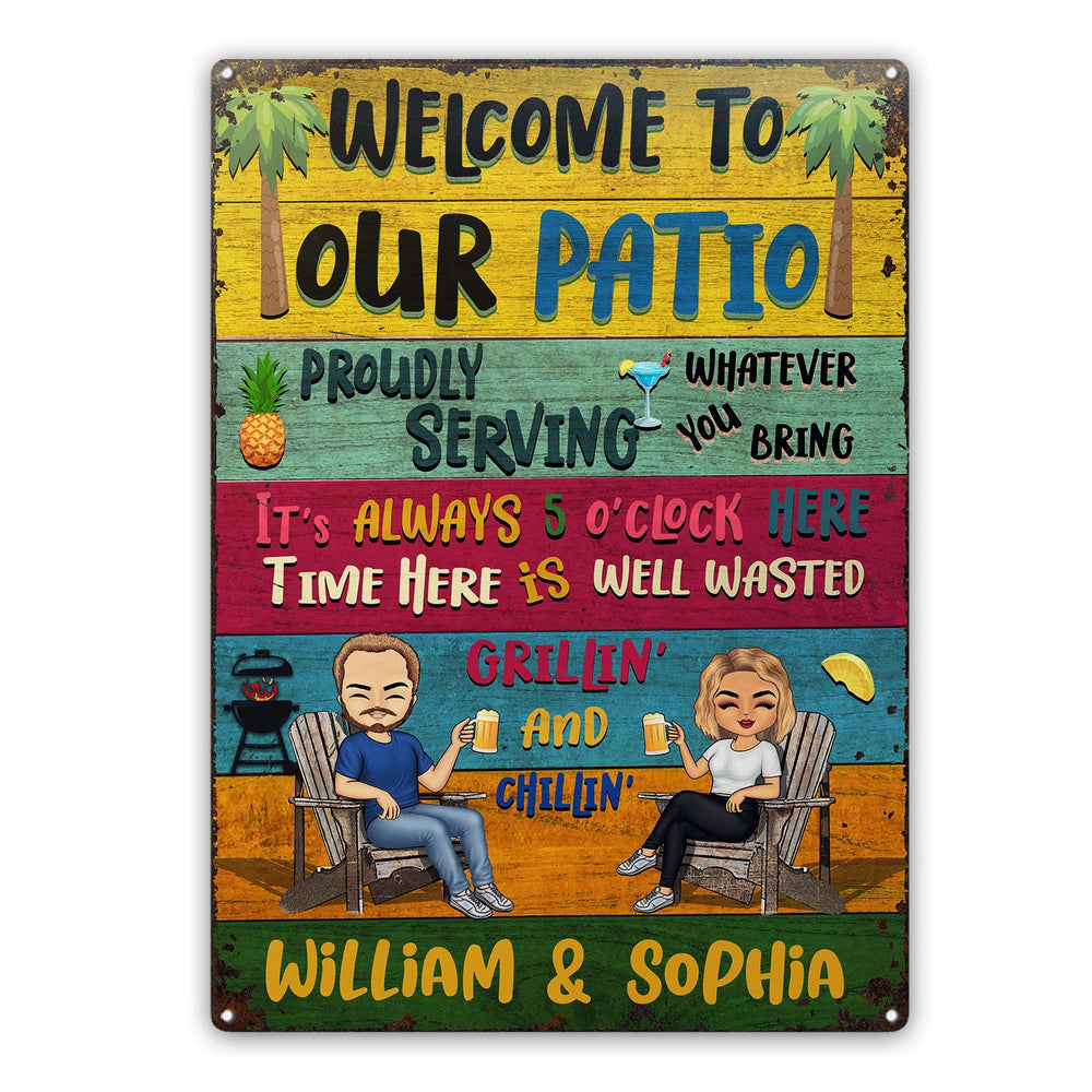 Patio Welcome Grilling Proudly Serving Whatever You Bring - Backyard Sign - Personalized Custom Classic Metal Signs