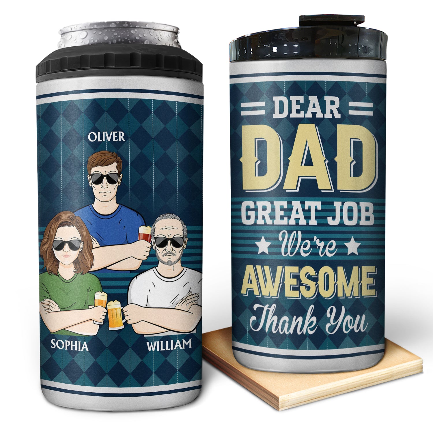 Dear Dad Great Job We're Awesome Thank You Vintage Adult Children - Funny, Birthday Gift For Father, Husband - Personalized Custom 4 In 1 Can Cooler Tumbler