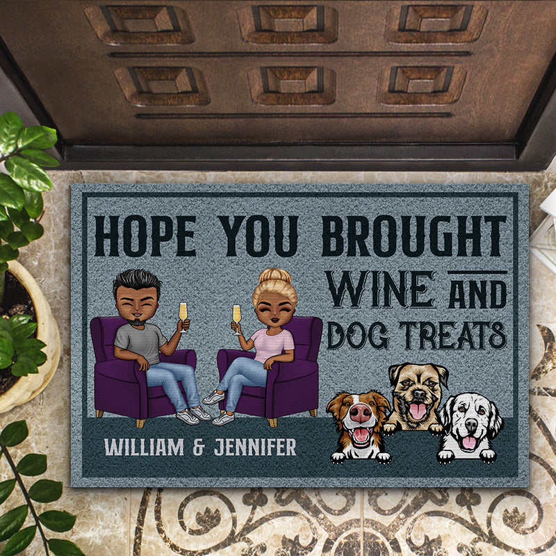 J'espère que vous avez apporté du vin et des friandises pour chien mari femme - Cadeau couple - Paillasson personnalisé