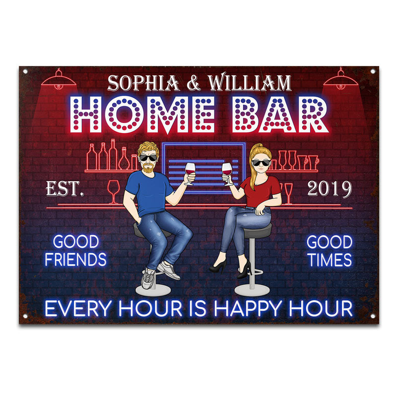 Home Bar Every Hour Is Happy Hour Mari Femme - Cadeau Couple - Panneaux Métalliques Classiques Personnalisés