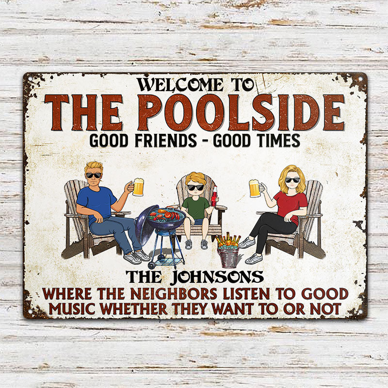 Patio Bar Grilling Listen To Good Music Family - Backyard Sign - Personalized Custom Classic Metal Signs