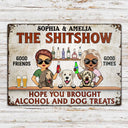 J'espère que vous avez apporté de l'alcool et des friandises pour chien Chibi Couple Mari Femme - Panneau d'arrière-cour - Panneaux métalliques classiques personnalisés