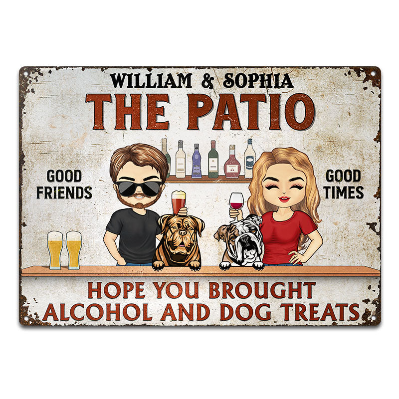J'espère que vous avez apporté de l'alcool et des friandises pour chien Chibi Couple Mari Femme - Panneau d'arrière-cour - Panneaux métalliques classiques personnalisés