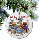 Our First Christmas Mr And Mrs Chibi - Christmas Gift For Couples - Personalized Custom Circle Ceramic Ornament