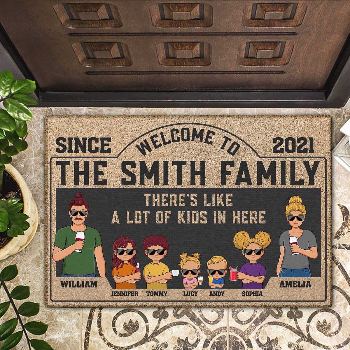 There's Like A Lot Of Kids In Here Couple Parents And Children - Family Gift - Personalized Custom Doormat