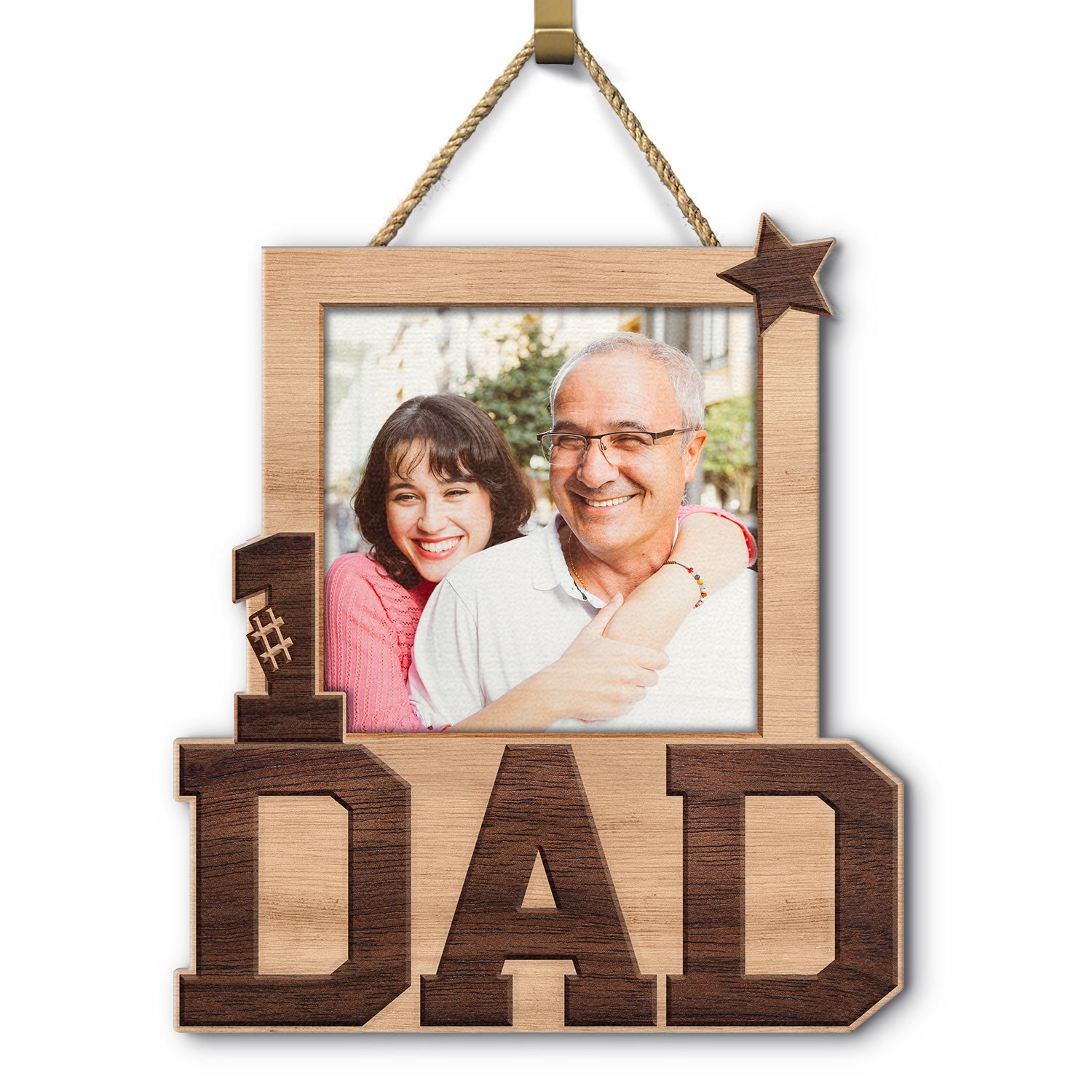 Custom Photo No 1 Dad Family - Birthday, Housewarming Gift For Father, Papa, Daddy - Personalized Custom Shaped Wood Sign