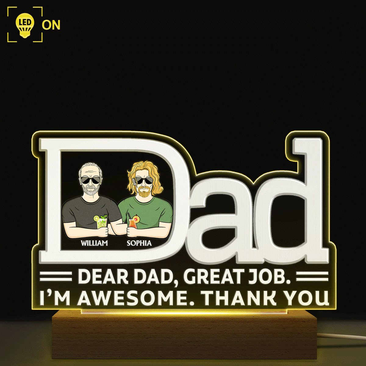 Dear Dad We Love You Every Day Family Custom Father Grandpa Gift Shaped Plaque Light Bases