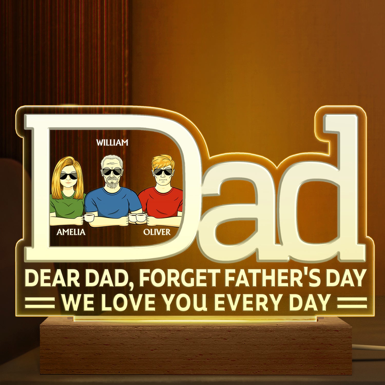 Dear Dad We Love You Every Day Family - Birthday, Housewarming Gift For Father, Papa, Daddy - Personalized Custom 3D Led Light Wooden Base