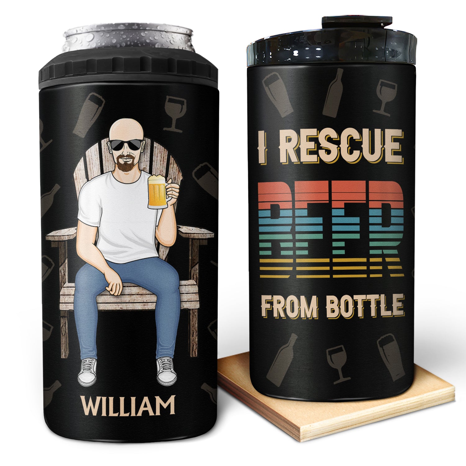 I Rescue Beer From Bottle, Wine, Alcohol - Birthday, Loving Gift For Dad, Father, Grandpa, Grandfather, Gift For Man - Personalized Custom 4 In 1 Can Cooler Tumbler