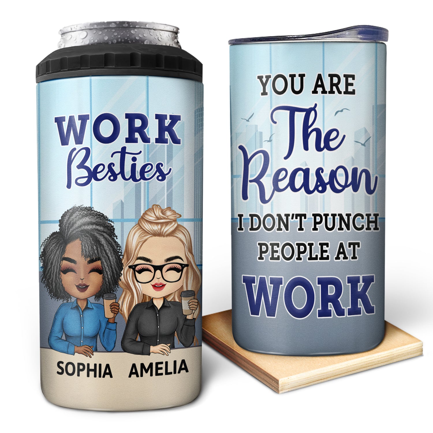You Are The Reason I Don't Punch People At Work - Funny, Anniversary, Birthday Gifts For Colleagues, Coworker, Besties - Personalized Custom 4 In 1 Can Cooler Tumbler