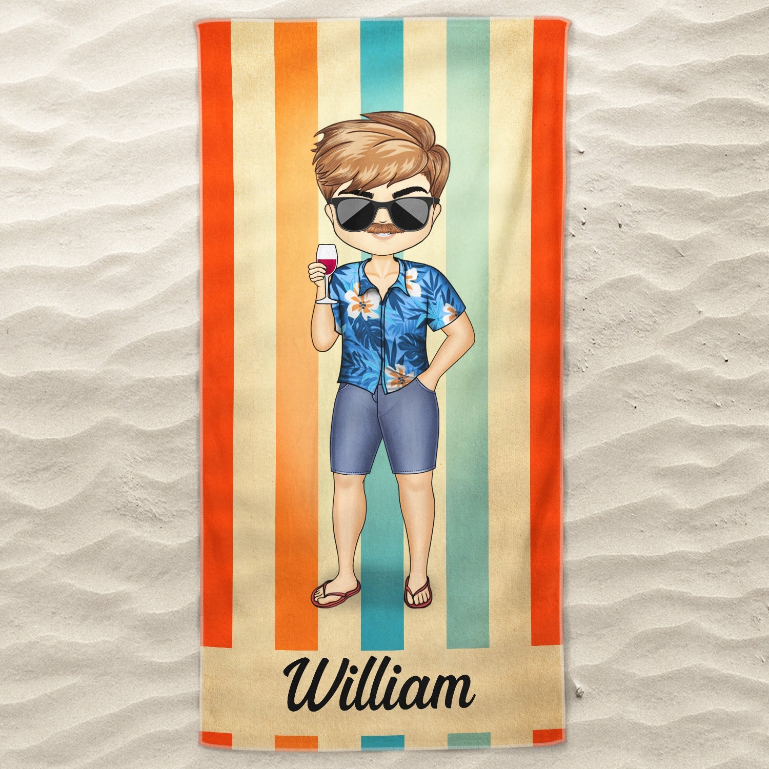 Chibi Traveling Beach Poolside Swimming Picnic Vacation Stars And Stripes - Birthday, Funny Gift For Her, Him, Besties, Family - Personalized Custom Beach Towel