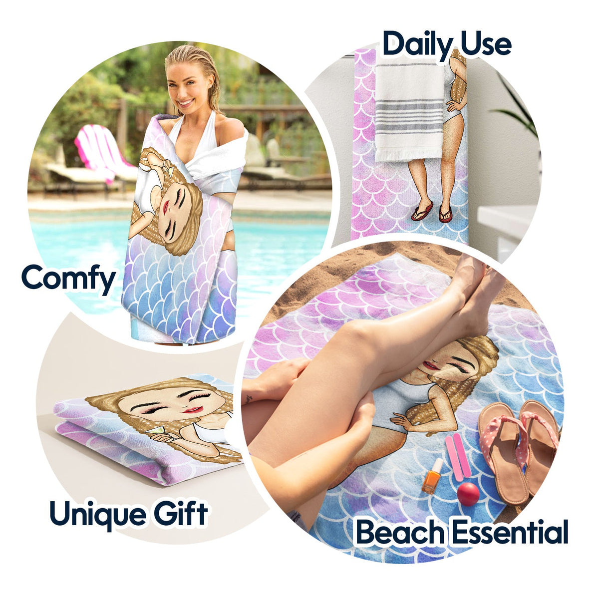 Chibi Traveling Beach Poolside Swimming Picnic Vacation Stars And Stripes - Birthday, Funny Gift For Her, Him, Besties, Family - Personalized Custom Beach Towel