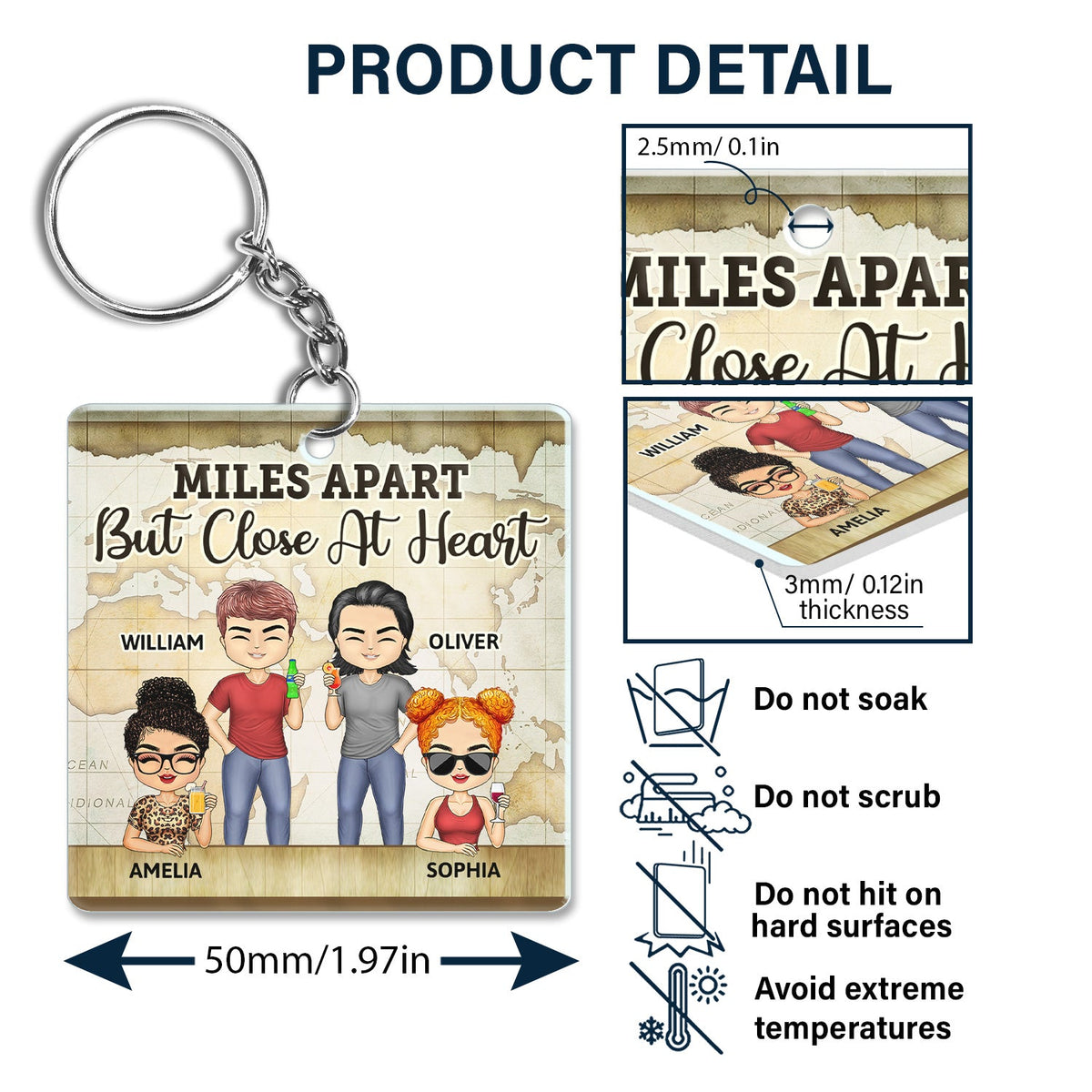 Miles Apart But Close At Heart - Birthday, Going Away Gifts For Besties, Siblings, Sisters, Brothers - Personalized Custom Acrylic Keychain