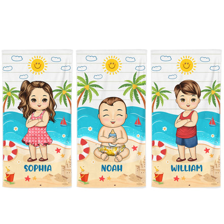 Kids Baby On The Beach - Gift For Children, Grandkids - Personalized Custom Beach Towel