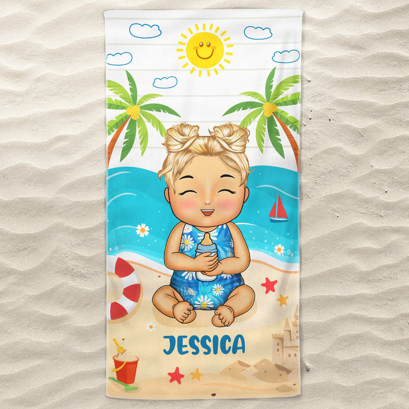 Kids Baby On The Beach - Gift For Children, Grandkids - Personalized Custom Beach Towel