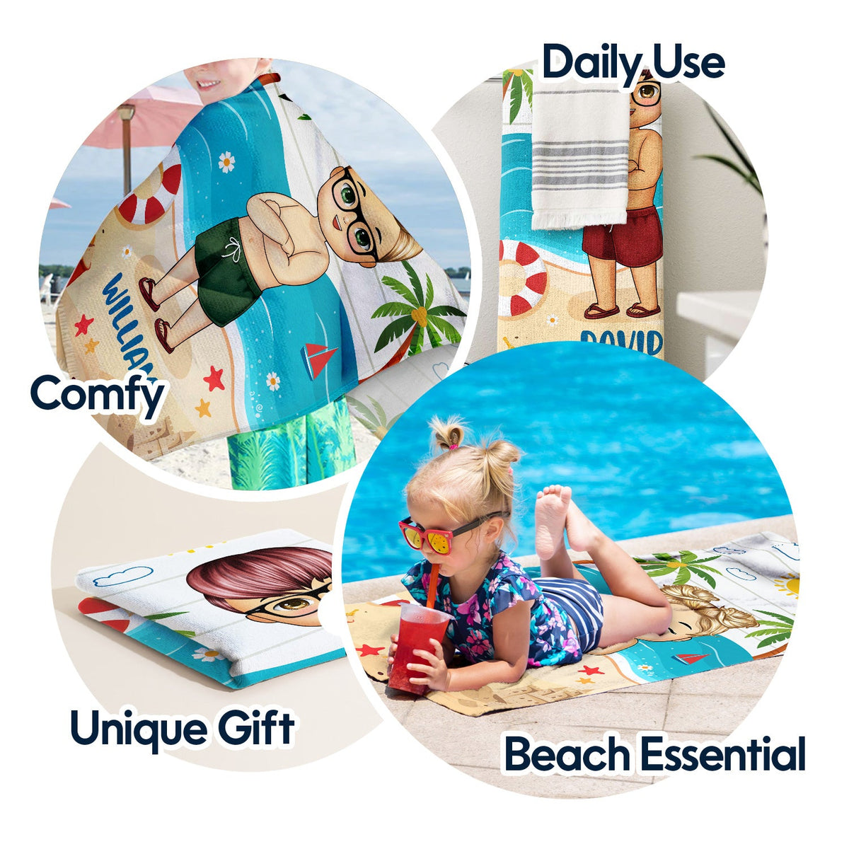 Kids Baby On The Beach - Gift For Children, Grandkids - Personalized Custom Beach Towel