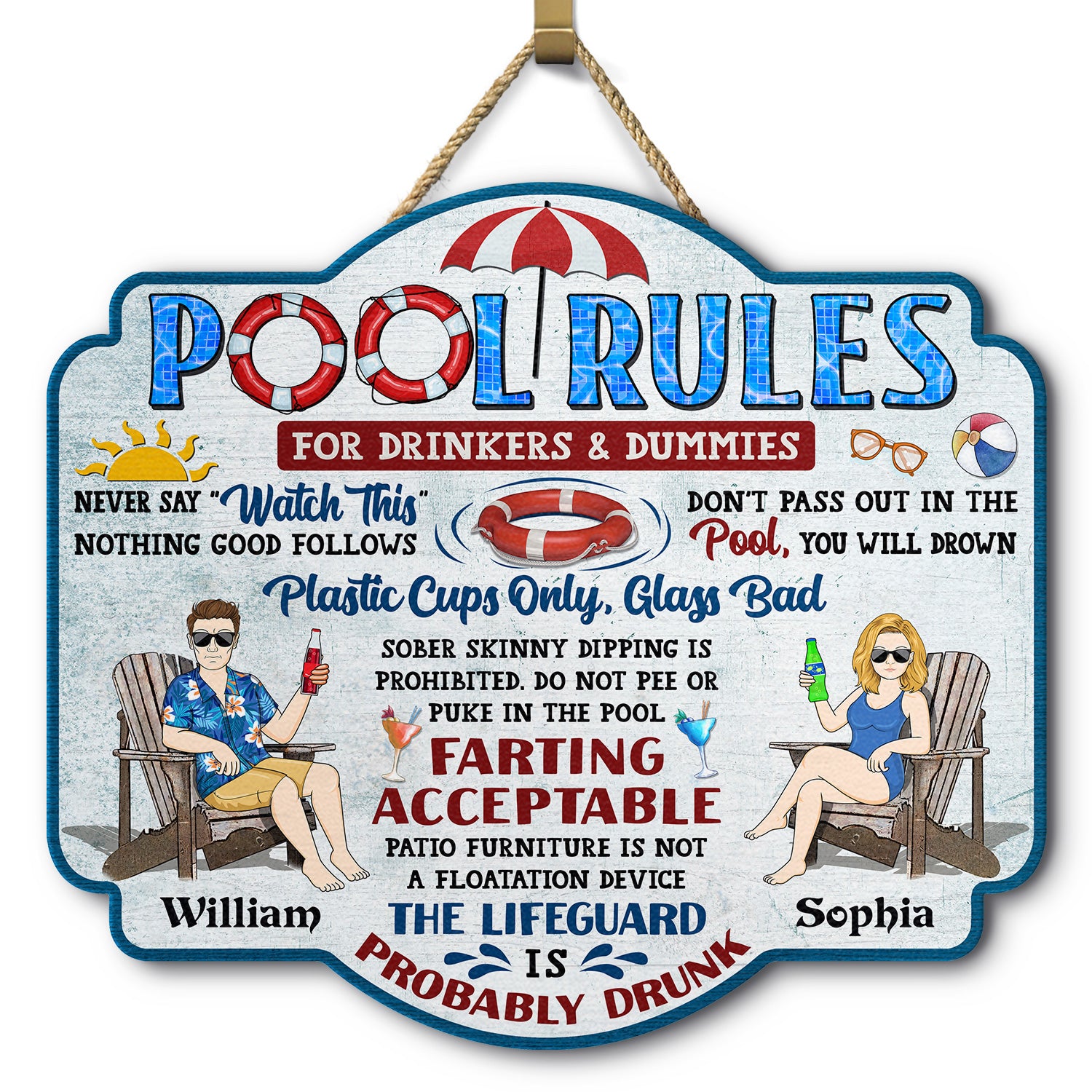 Pool Rules For Drinkers And Dummies - Home Decor, Backyard Decor, Gift For Her, Him, Family, Couples, Husband, Wife - Personalized Custom Shaped Wood Sign