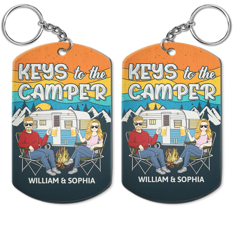 Clés pour la famille campeuse - Cadeaux d'anniversaire et d'amour pour couples, mari, femme, amoureux du camping - Porte-clés en aluminium personnalisé