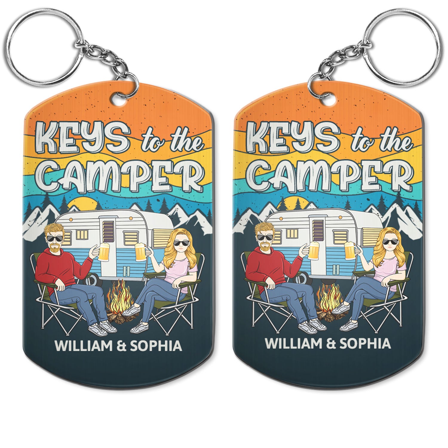 Keys To The Camper Family - Anniversary, Loving Gifts For Couples, Husband, Wife, Camping Lovers - Personalized Aluminum Keychain