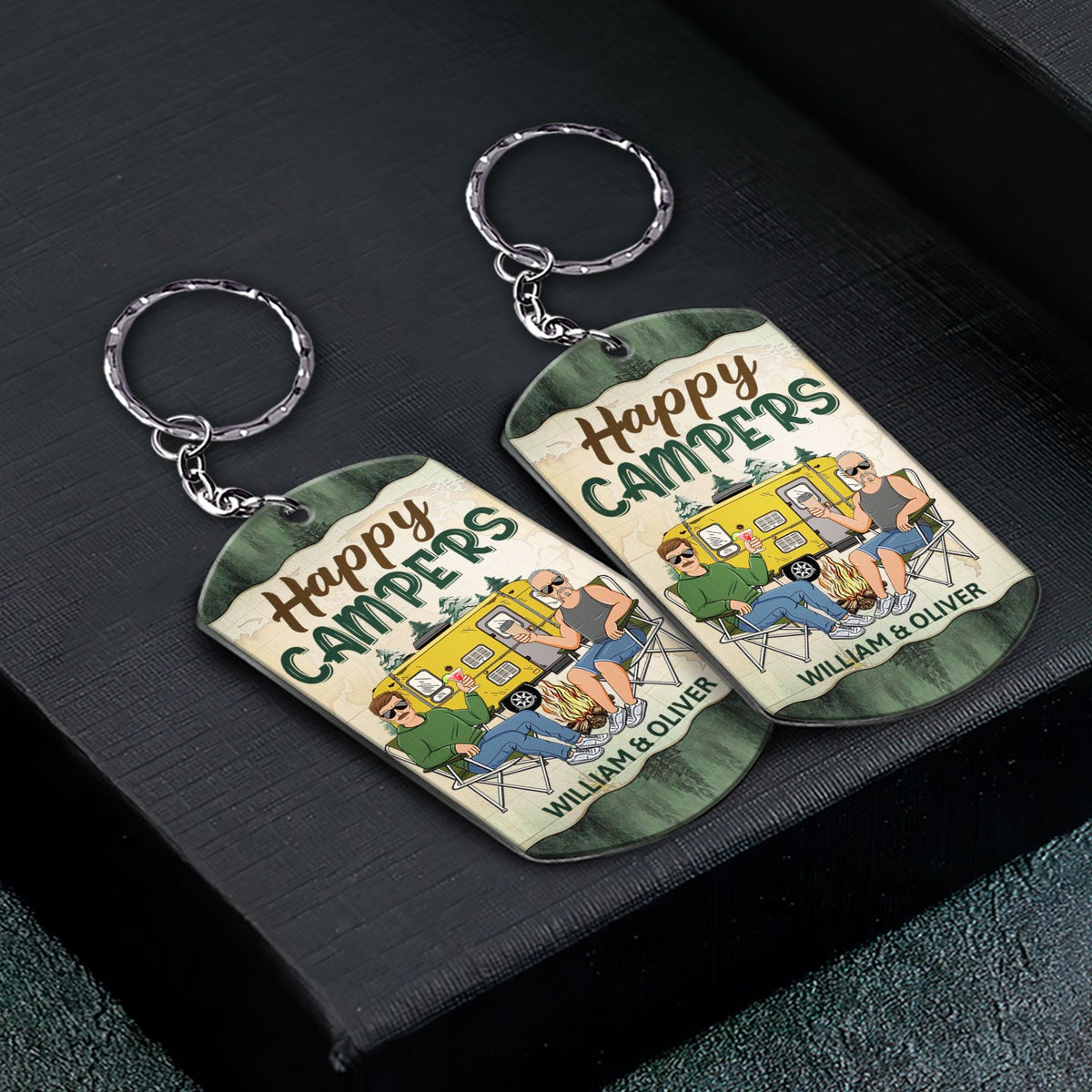 Clés pour la famille campeuse - Cadeaux d'anniversaire et d'amour pour couples, mari, femme, amoureux du camping - Porte-clés en aluminium personnalisé