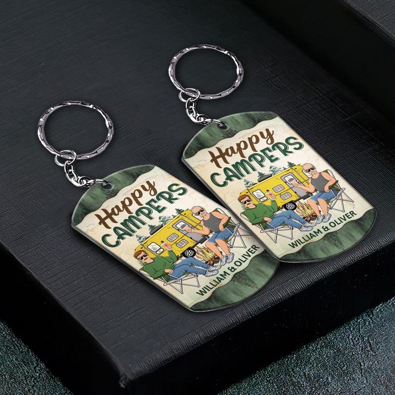 Clés pour la famille campeuse - Cadeaux d'anniversaire et d'amour pour couples, mari, femme, amoureux du camping - Porte-clés en aluminium personnalisé