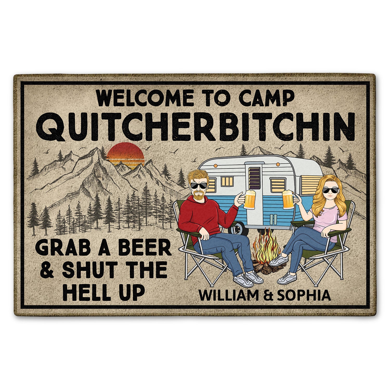 Grab A Beer And Shut The Hell Up - Anniversary, Loving Gifts For Couples, Husband, Wife, Camping Lovers - Personalized Doormat