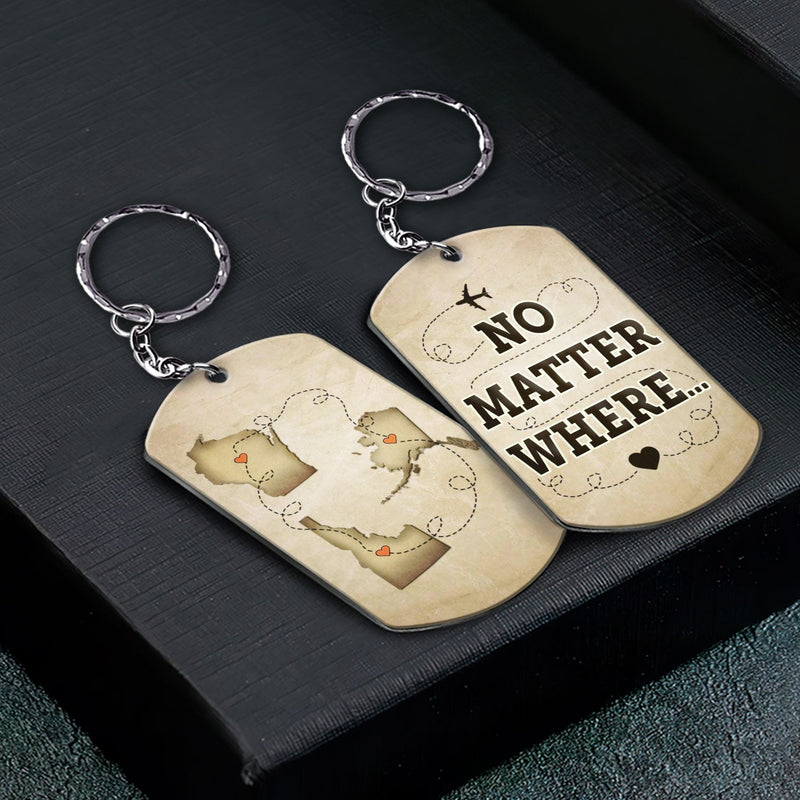 No Matter Where - Anniversary, Birthday Gifts For Couples, Siblings, Besties - Personalized Aluminum Keychain