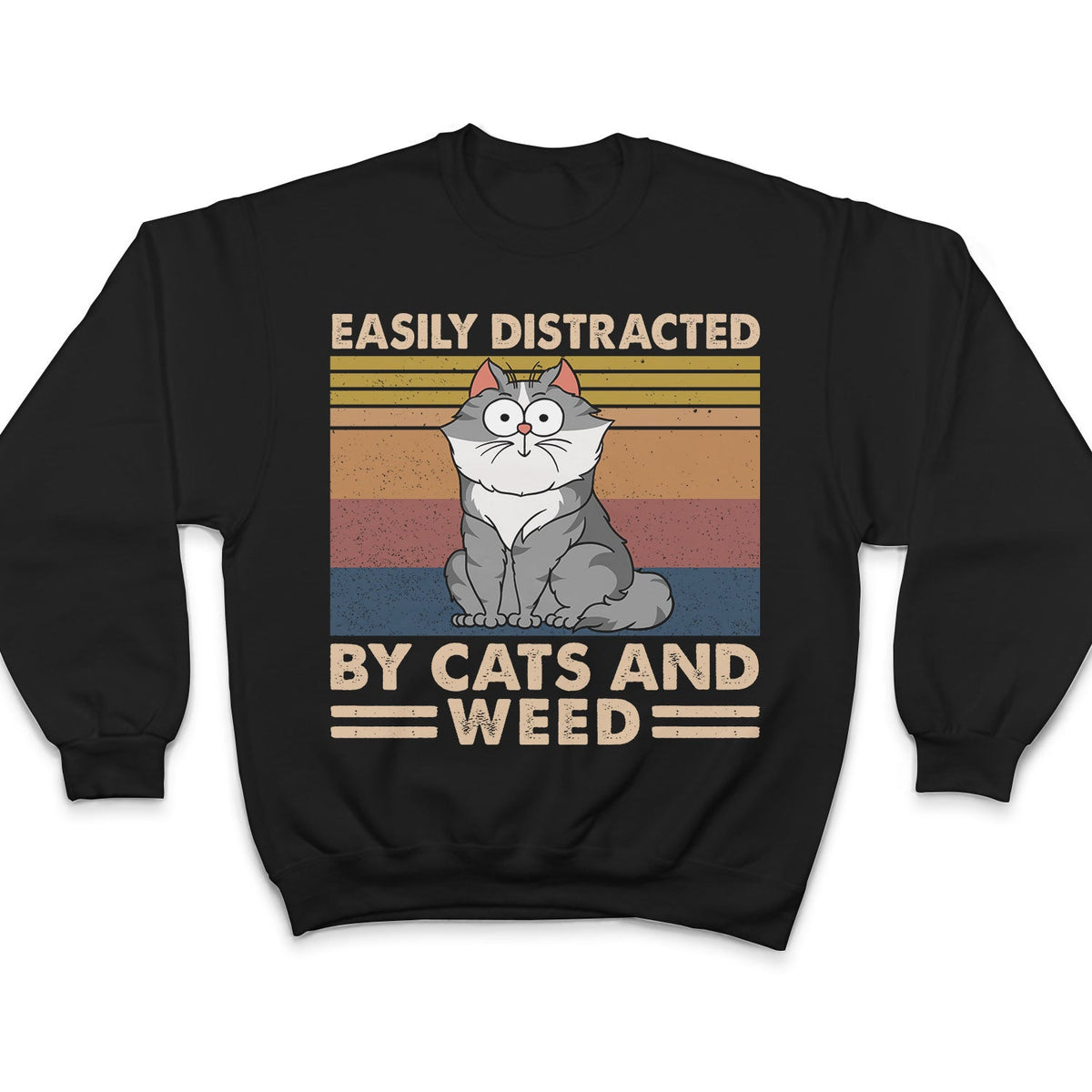 Chat de dessin animé amusant facilement distrait par les chats et l'alcool - Cadeau pour les amoureux des chats - T-shirt personnalisé