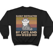 Easily Distracted By Cats & Alcohol Funny Cartoon Cat - Gift For Cat Lovers - Personalized T Shirt