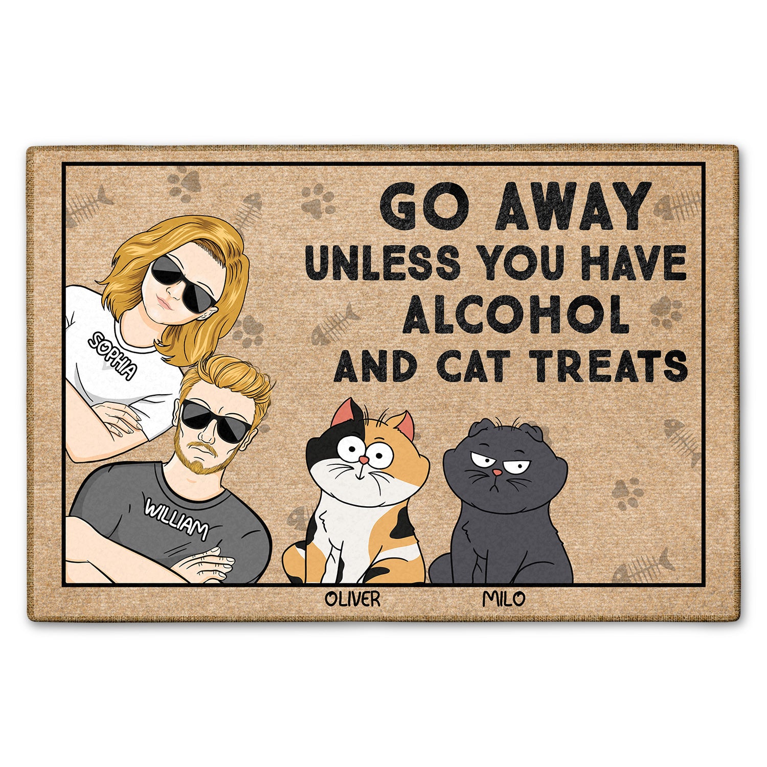Go Away Unless You Have Alcohol And Cat Treats Funny Cartoon Cat - Gift For Cat Lovers, Couples - Personalized Doormat