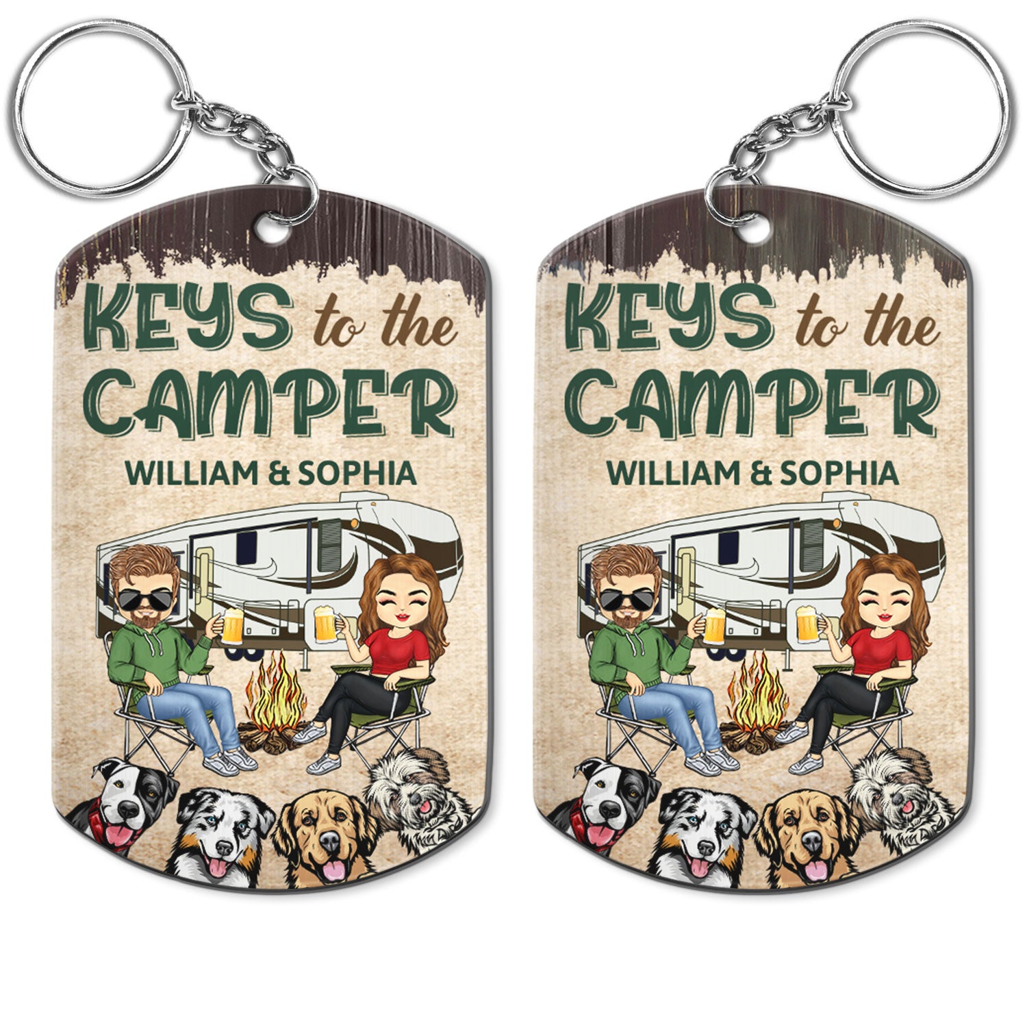 Keys To The Camper Dogs Cats - Anniversary, Loving Gifts For Couples, Husband, Wife, Camping Lovers - Personalized Aluminum Keychain