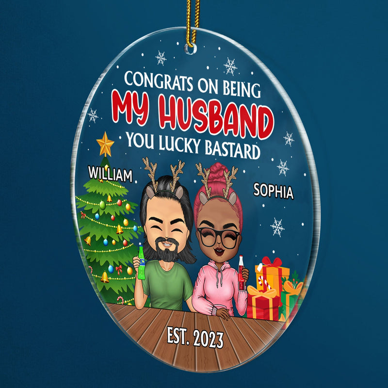 Congrats On Being My Husband Chibi - Christmas Gift For Couples, Family - Personalized Circle Acrylic Ornament