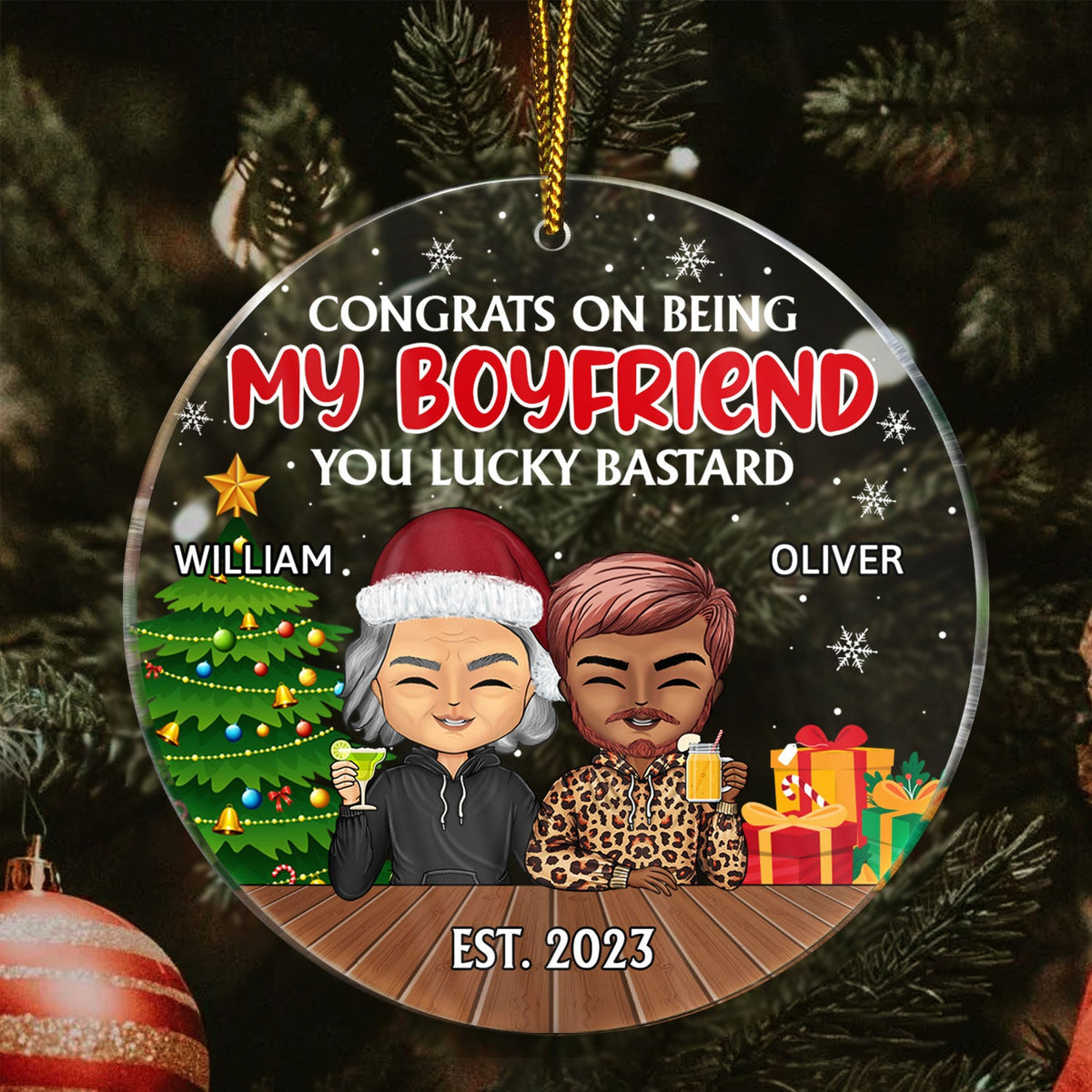 Congrats On Being My Husband Chibi - Christmas Gift For Couples, Family - Personalized Circle Acrylic Ornament