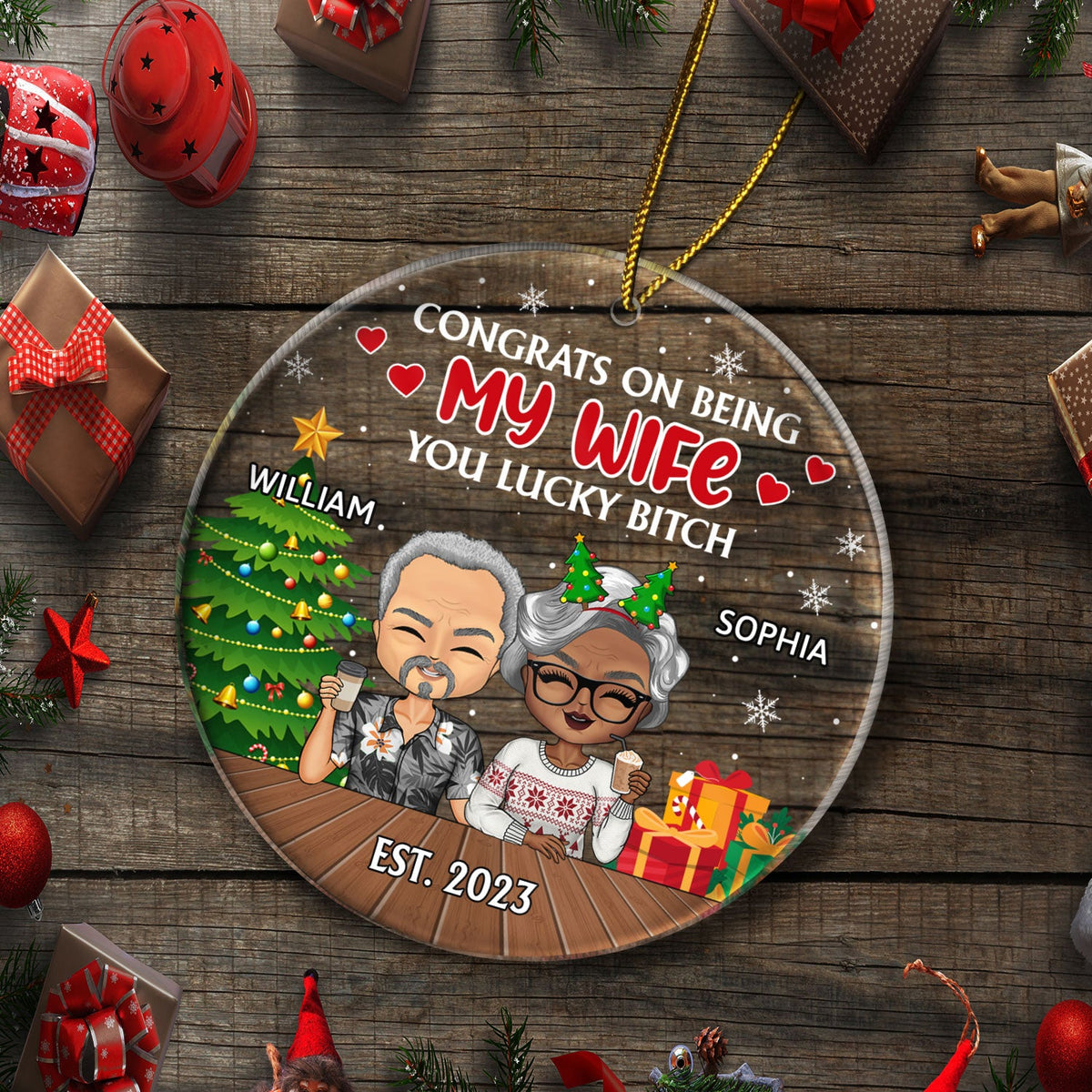 Congrats On Being My Husband Chibi - Christmas Gift For Couples, Family - Personalized Circle Acrylic Ornament