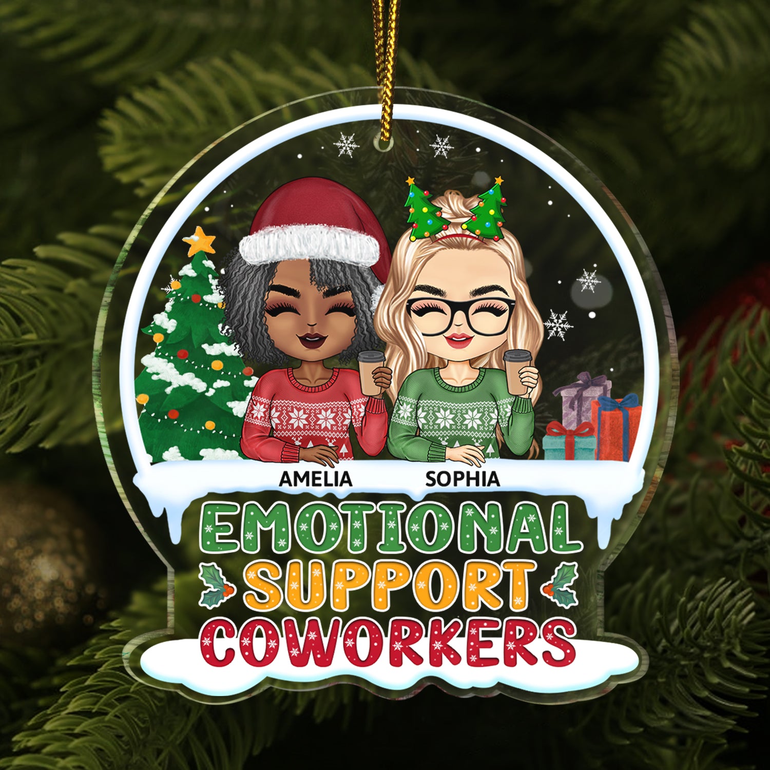 Emotional Support Coworkers - Christmas Gifts For Colleagues, Besties - Personalized Custom Shaped Acrylic Ornament