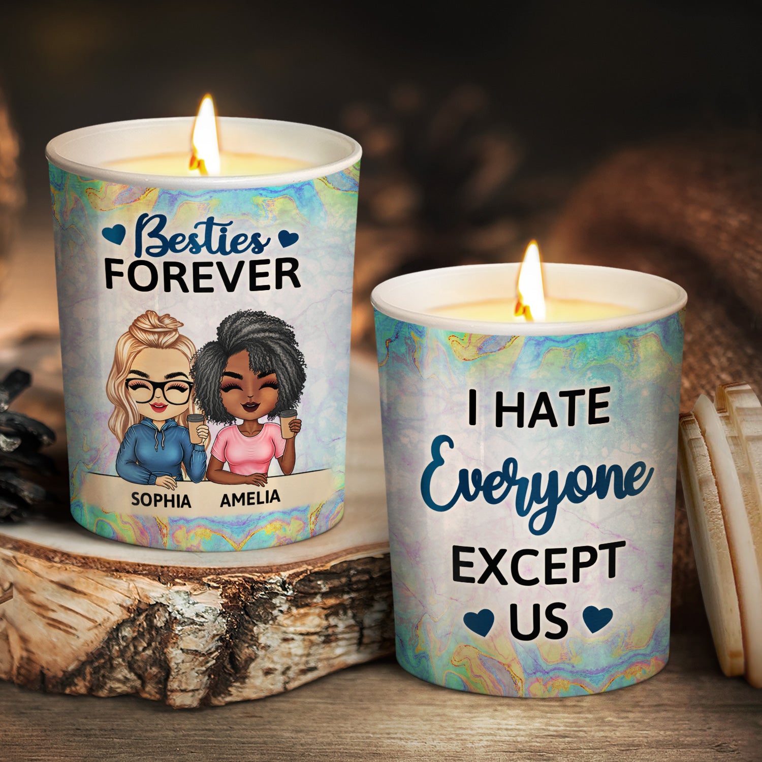 I Hate Everyone Except Us - Funny, Anniversary, Birthday Gifts For Besties, Friends - Personalized Scented Candle With Wooden Lid