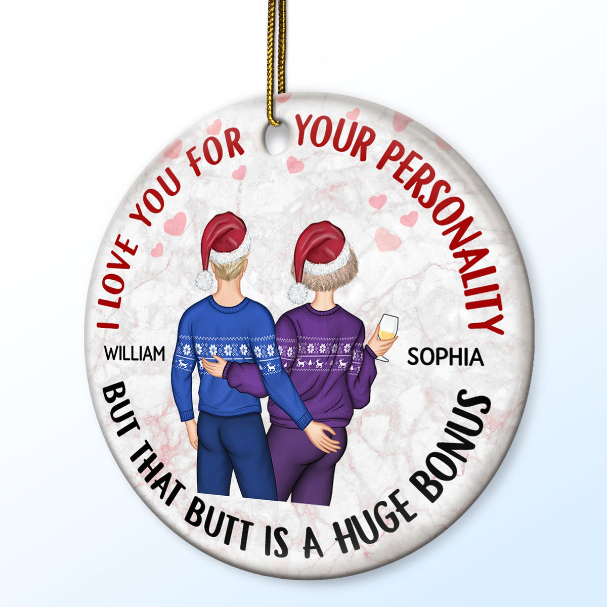 I Love You For Your Personality - Anniversary, Christmas Gifts For Couples, Husband, Wife - Personalized Circle Ceramic Ornament